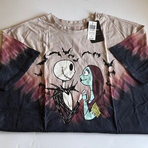 NWT Nightmare Before Christmas 100% Organic Cotton Women’s shirt Black tie dye L